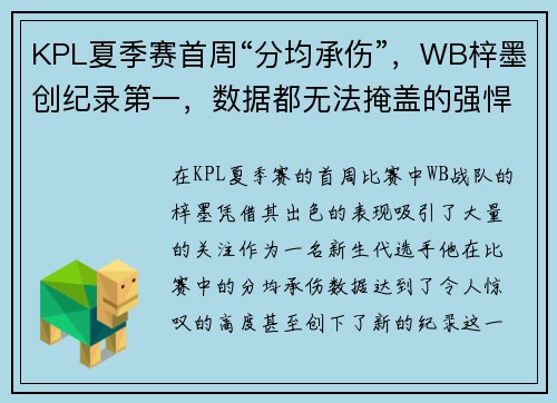 KPL夏季赛首周“分均承伤”，WB梓墨创纪录第一，数据都无法掩盖的强悍表现