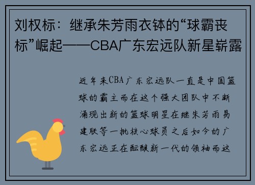 刘权标：继承朱芳雨衣钵的“球霸丧标”崛起——CBA广东宏远队新星崭露头角